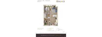 The Hemlock Apartments 1 Bed 1 Bath w Den Floor Plan