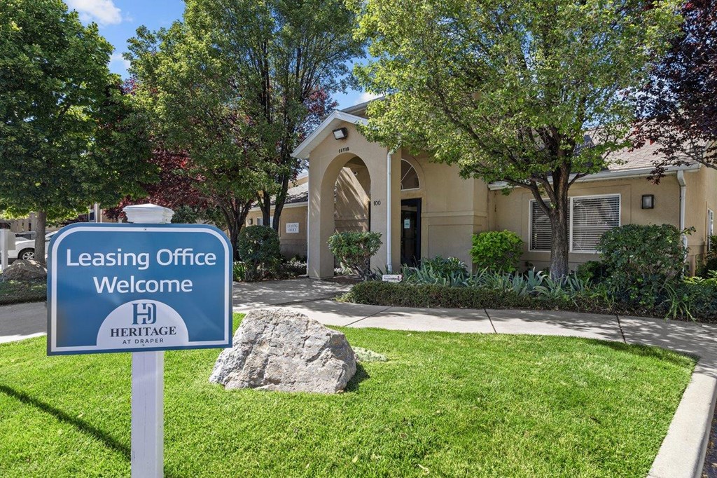 Heritage at Draper Apartments in Draper, Utah Leasing Office Sign and Exterior