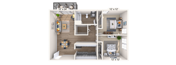 Hudson at Highline Apartments in Denver, Colorado Two Bedroom Floor Plan