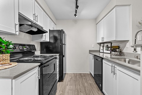 the preserve at ballantyne commons apartment kitchen with stainless steel appliances