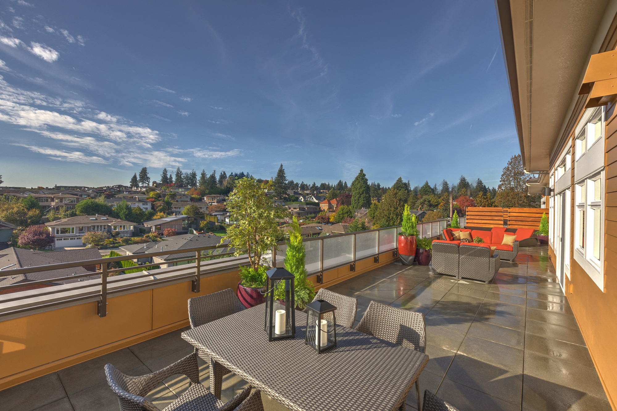 Lux Apartments Bellevue WA extra-large private balcony in select homes. 
