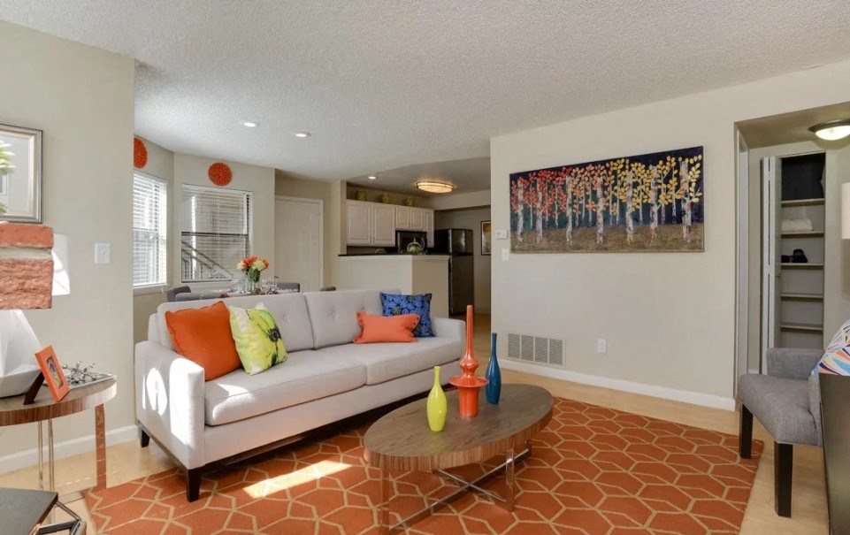 Ironwood at the Ranch Apartments Living room with couch and coffee table