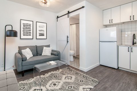 a living room with a couch and a coffee table