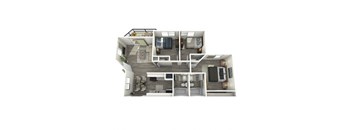 A 3D floor plan of a house showing the layout of the rooms.