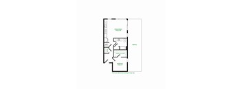 A floor plan of a room with a living/dining area, a terrace, a walk-in closet, and a bedroom.