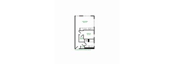 A floor plan of a room with a living/dining area, bedroom, and walk-in closet.