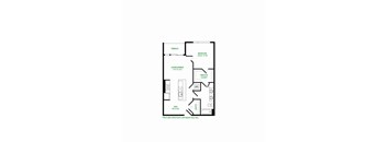 A floor plan of a room with a terrace, bedroom, living/dining area, walk-in closet, and bathroom.