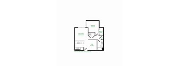A floor plan of a house with a living room, dining room, and bedroom.