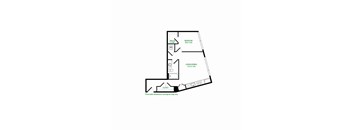 A floor plan of a room with a master bedroom, living/dining area, and a closet.