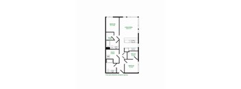 A floor plan of a house with a living room, dining room, and two bedrooms.