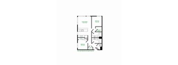 A floor plan of a house with two bedrooms and a living area.