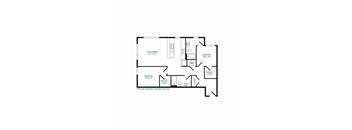 A floor plan of a house with a kitchen, two bedrooms, and a walk-in closet.