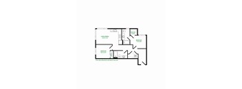 A floor plan of a house with a living/dining area, two bedrooms, and a walking closet.