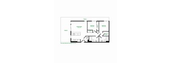 A floor plan of a house with a living and dining area, two bedrooms, a closet, and a walk-in closet.
