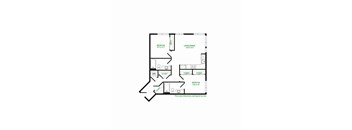 A floor plan of a house with three bedrooms and two bathrooms.