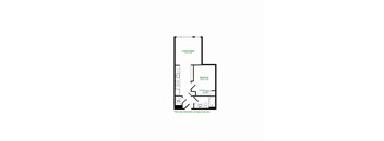 A floor plan of a living/dining room, bedroom, and closet.