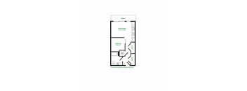 A floor plan of a room with a living/dining area and a bedroom.