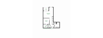 A floor plan of a house with a living room, bedroom, and closet.