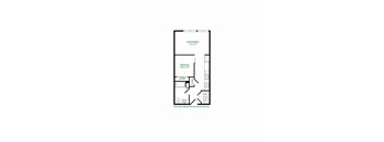A floor plan of a room with a living room, dining room, and bedroom.