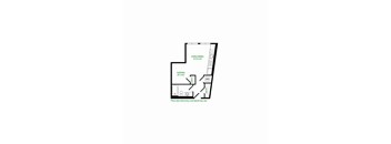 A floor plan of a living and dining area with a sleeping area and a bathroom.
