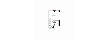 A floor plan of a living sleeping area with dimensions.