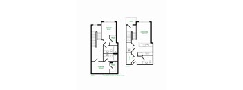 A floor plan of a two level home with a patio and a living/dining area.