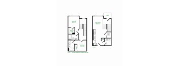 A floor plan of a two-story home with two bedrooms and a living/dining area.
