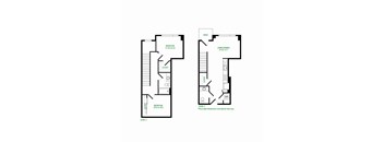 A floor plan of a two level home with two bedrooms and a landing.