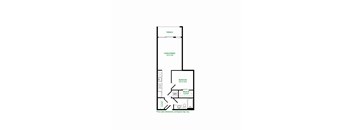A floor plan of a house with a living room, bedroom, closet, and cost center.