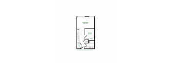 A floor plan of a room with a lounge, bedroom, and closet.