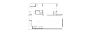 A floor plan of a house with labeled rooms including a living room, dining room, and kitchen.