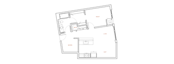 A floor plan of a house with labeled rooms including a living room, dining room, kitchen, and bedrooms.