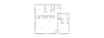 A floor plan of a house with labeled rooms including a living room, dining room, and kitchen.