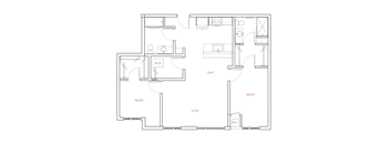 A floor plan of a house with labeled rooms including a living room, dining room, and kitchen.
