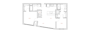 A floor plan of a house with labeled rooms.