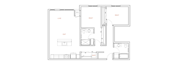 A floor plan of a house with labeled rooms such as