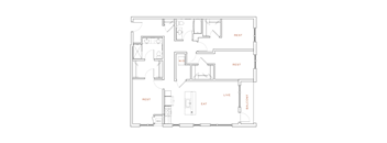 A floor plan of a house with labeled rooms such as "REST", "LIVE", and "EAT".