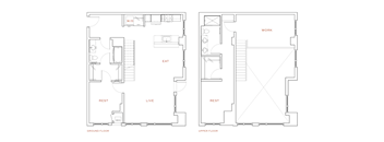 A floor plan of a two story house with labeled rooms.