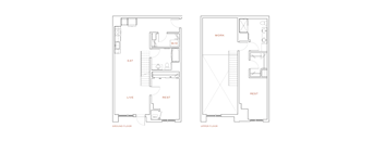 A floor plan of a two-story house with labeled rooms.
