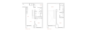 A floor plan of a two story house with labeled rooms.