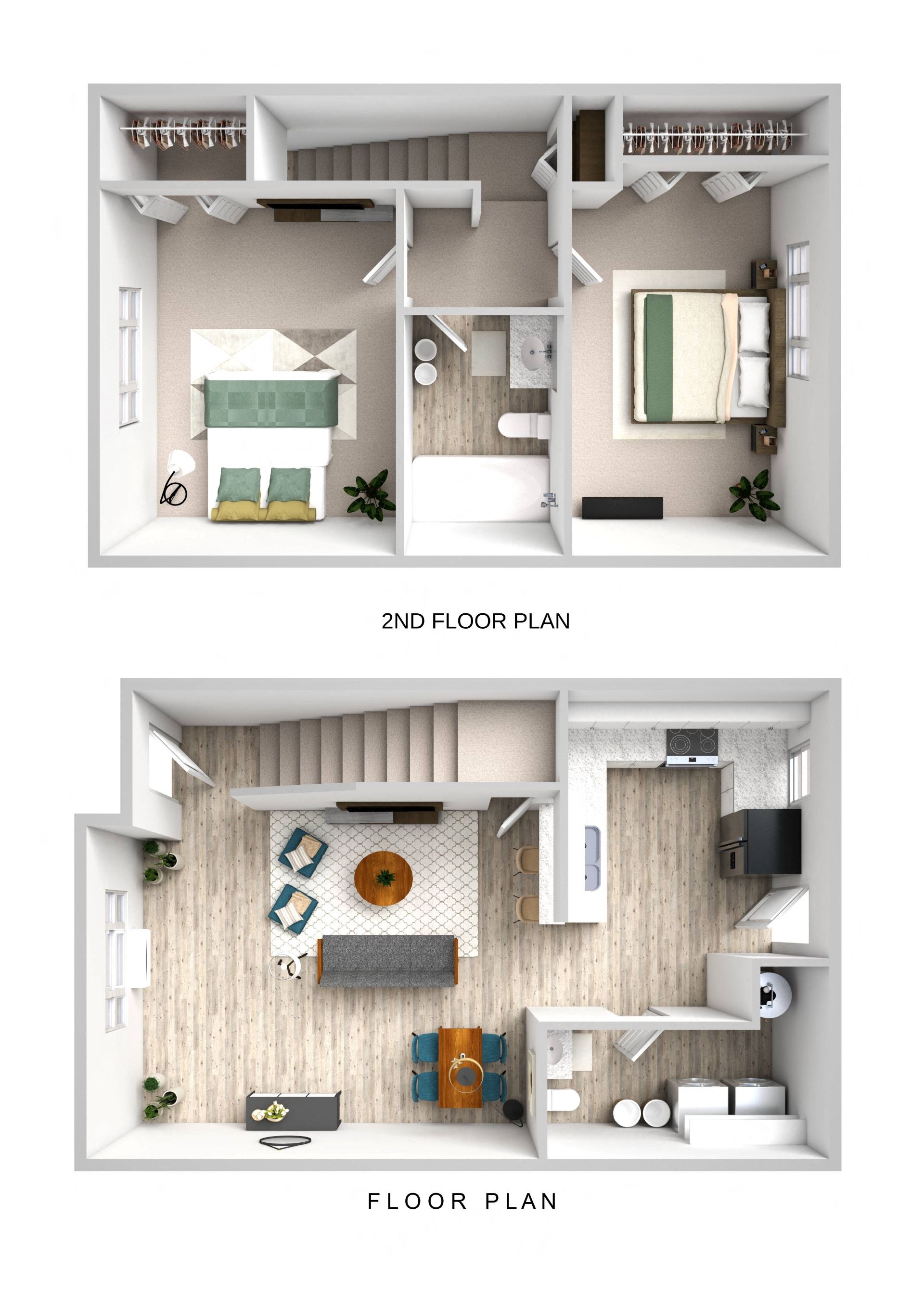 Jenna Village Apartments Two Bedroom 3D Floor Plan