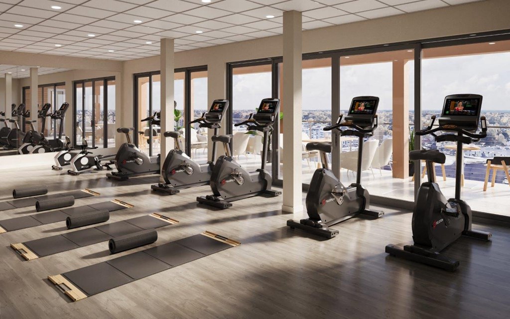 Adara SeaTac Apartments Fitness Center Spin Studio with Yoga Mats