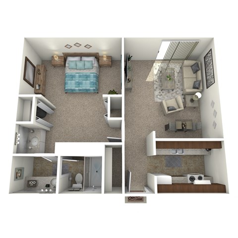 A series of images showing different layouts of a small apartment.