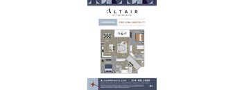 A floor plan for a 2 bedroom, 2 bathroom apartment at Altair at the Heights.