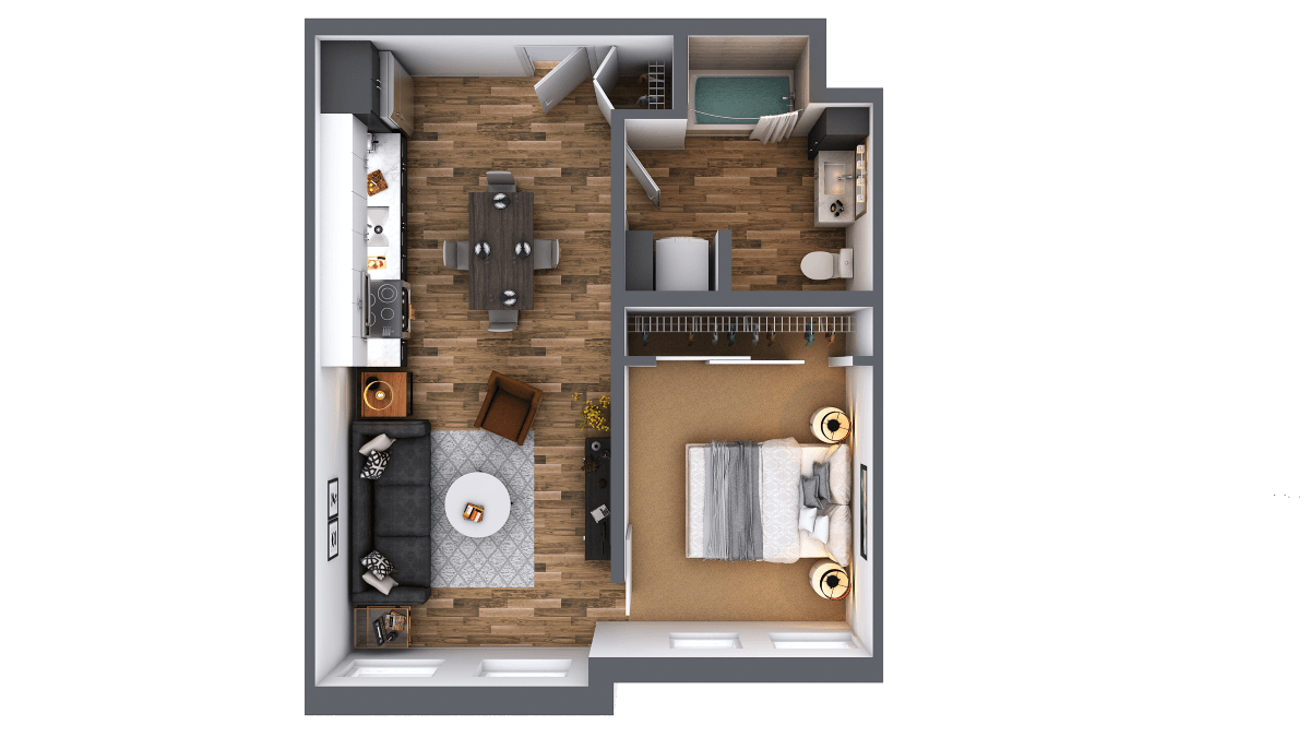 LL Hawkins 1 Bed 1 Bath B Floor Plan