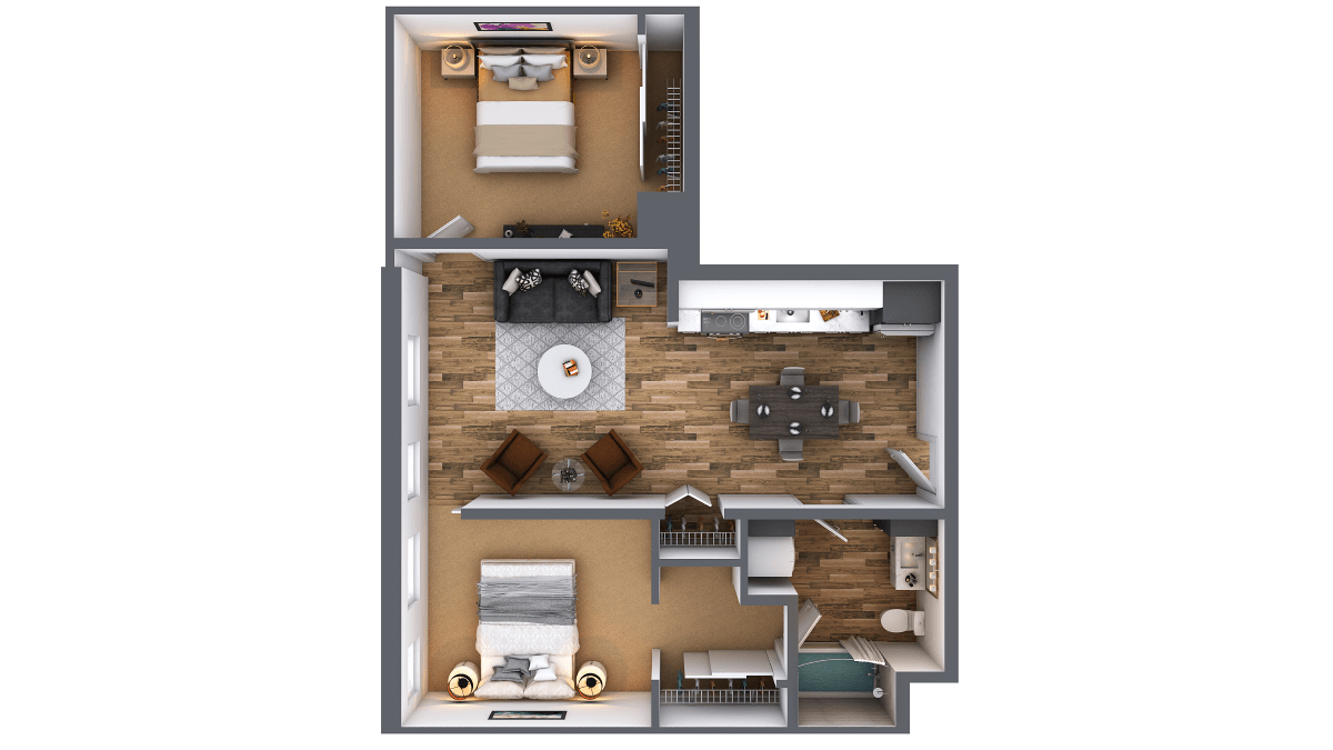 LL Hawkins 2 Bed 1 Bath A Floor Plan