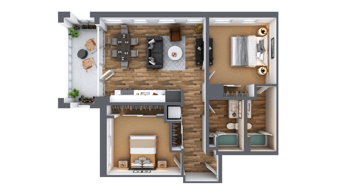 LL Hawkins 2 Bed 2 Bath C Floor Plan