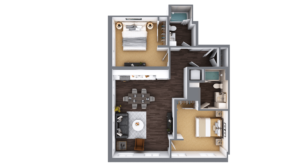 LL Hawkins 2 Bed 2 Bath A Floor Plan