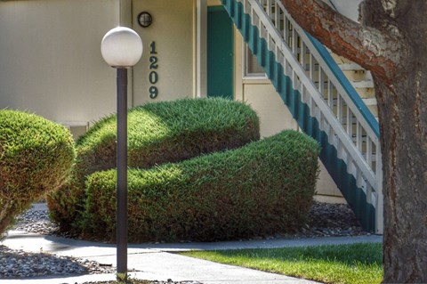 La Verde Apartments Outdoor Walkway and Bushes