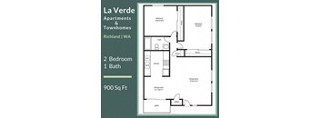 La Verde Apartments Two Bedroom One Bathroom Floor Plan